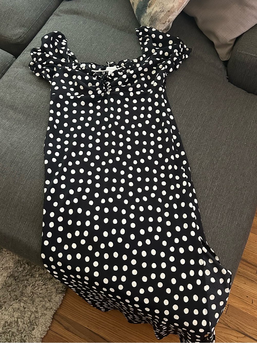 Topshop Black and White Polka Dot Puff Sleeve Dress